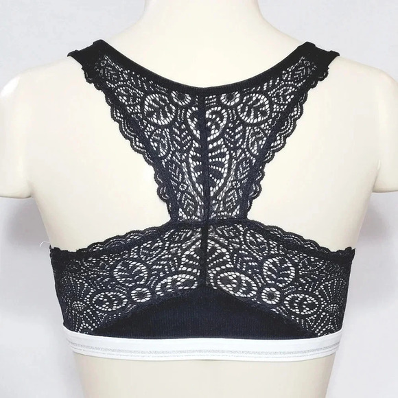 MEDIUM Xhilaration Sporty Rib Lace Racer Wire Free Bralette Black‎ NWT - Picture 1 of 6